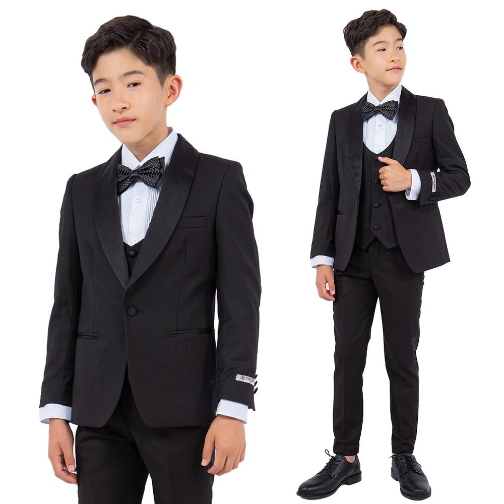 Stacy Adams Boys Black Tuxedo Set, 5-Piece Black Shawl Collar